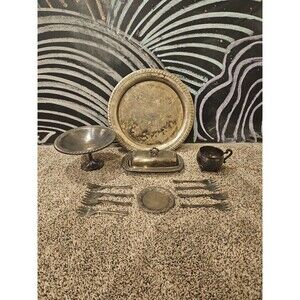 Vintage Antique Lot Of Silverplated Oneida Leonard Plate Forks Butter Dish Cup